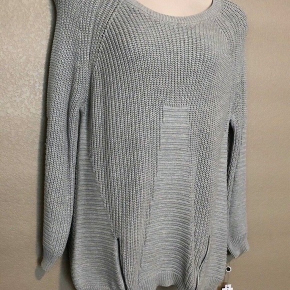 NWT Modamix Women's Gray Scoop Neck Zip Front Long Sleeve Sweater Plus Sizes - Picture 6 of 16